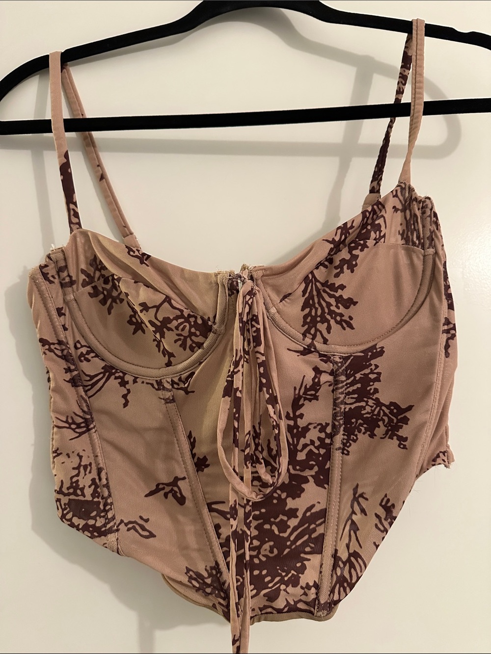Women’s Beige Floral Lace-Up Bustier Top